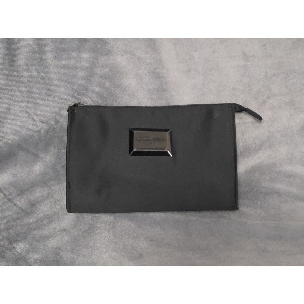 Giorgio Armani Black Satin Cosmetic Make Up Zipper Clutch Evening Travel Bag